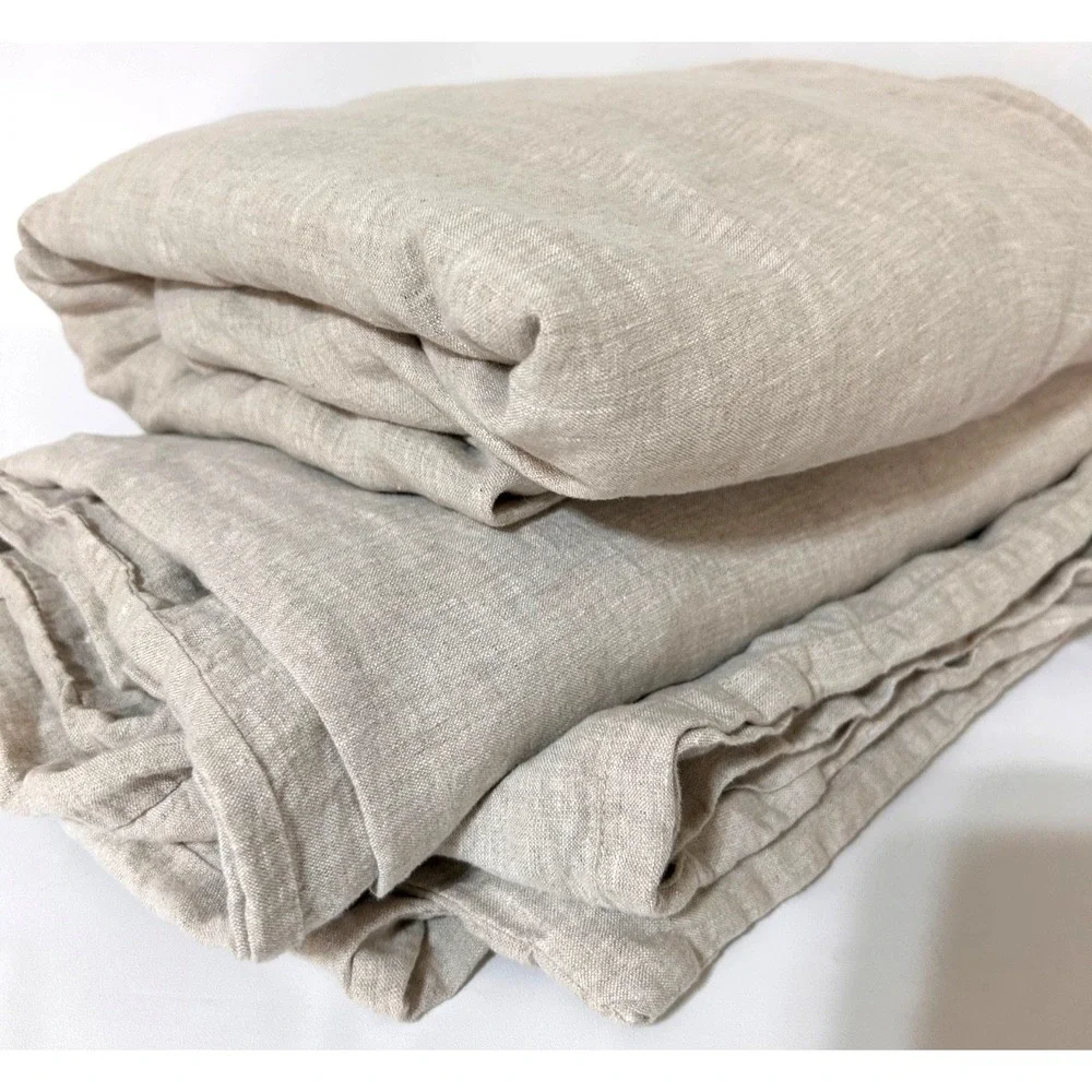 Quince 100% Linen TWIN Duvet Cover & Fitted Sheet Natural Flax Color